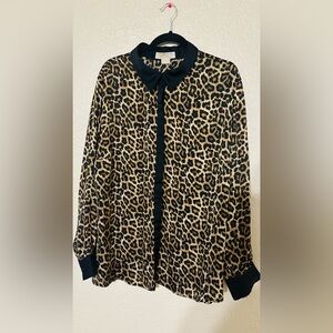 Michael Kors Black and Leopard Print Blouse